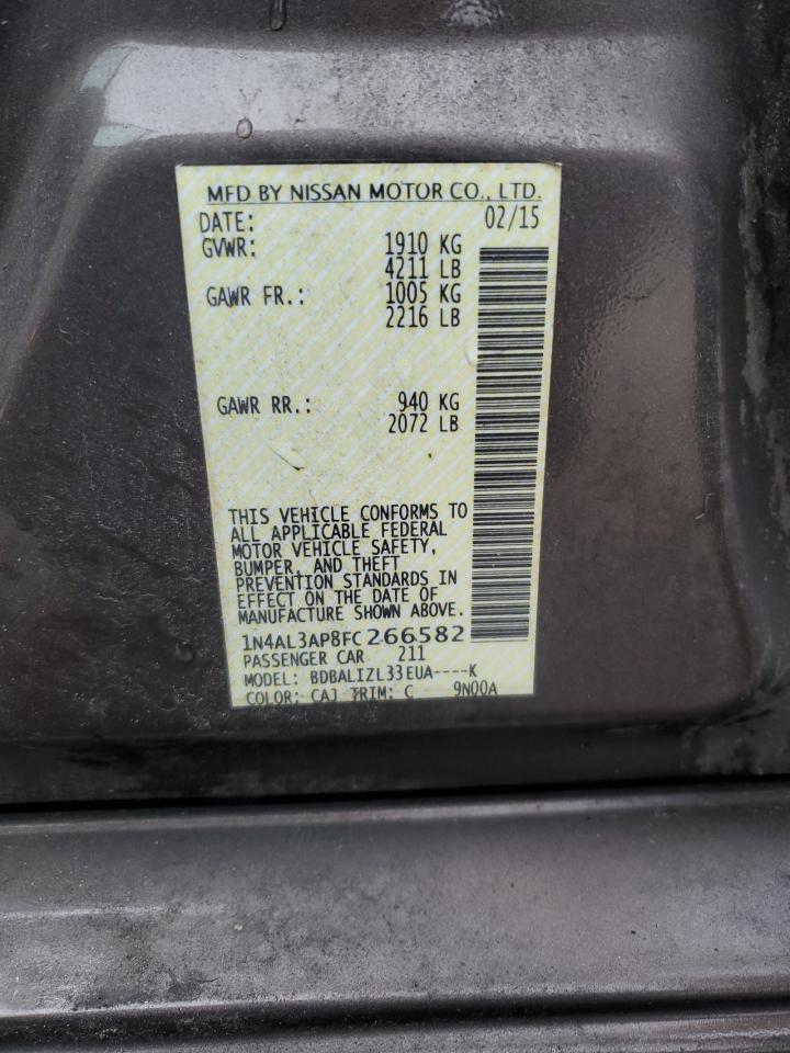 2015 Nissan Altima VIN 1N4AL3AP8FC266582 Copart auction photo, front end damage thumbnail 13