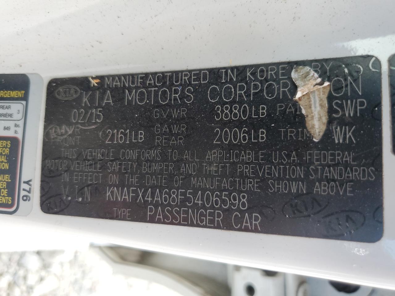 2015 KIA Forte VIN KNAFX4A68F5406598 Copart auction photo, all over damage thumbnail 12