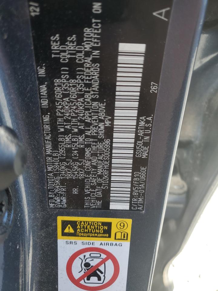2014 Toyota Highlander VIN 5TDZKRFH0ES005996 Copart auction photo, mechanical damage thumbnail 13