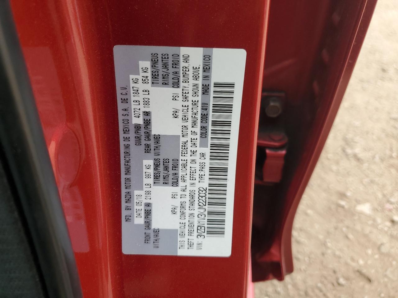 2018 Mazda 3 VIN 3MZBN1V3XJM223032 Copart auction photo, front end / side damage thumbnail 12