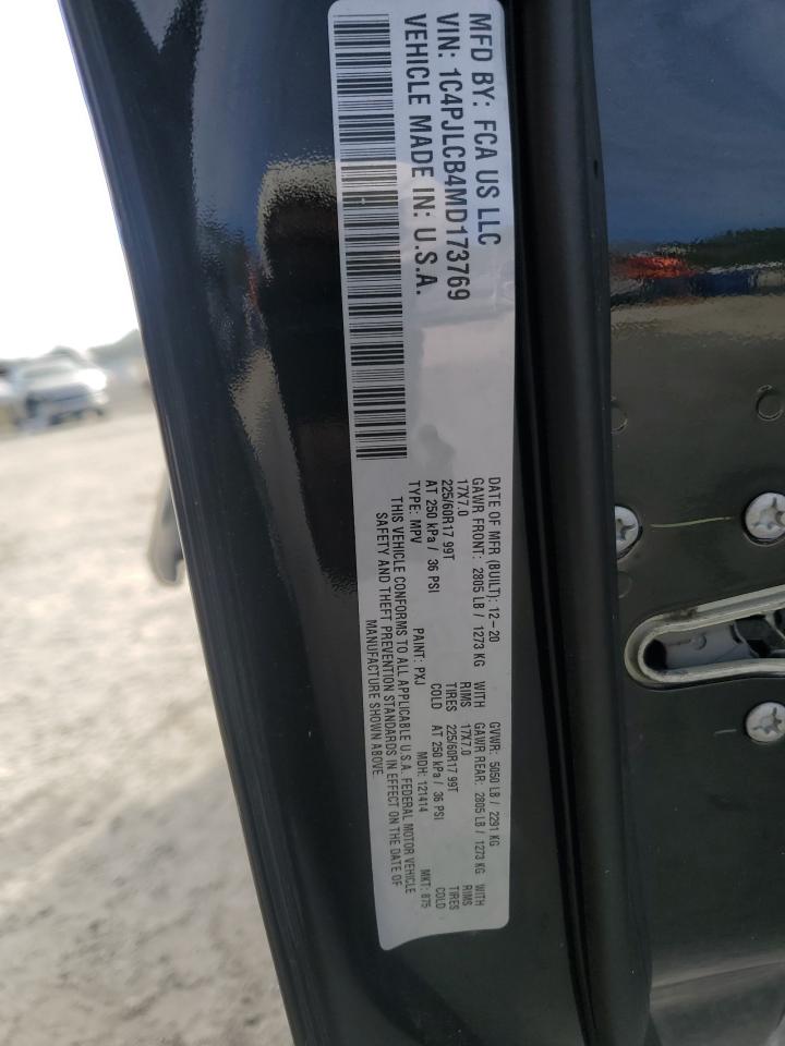 2021 Jeep Grand Cherokee VIN 1C4PJLCB4MD173769 Copart auction photo, front end / side damage thumbnail 14