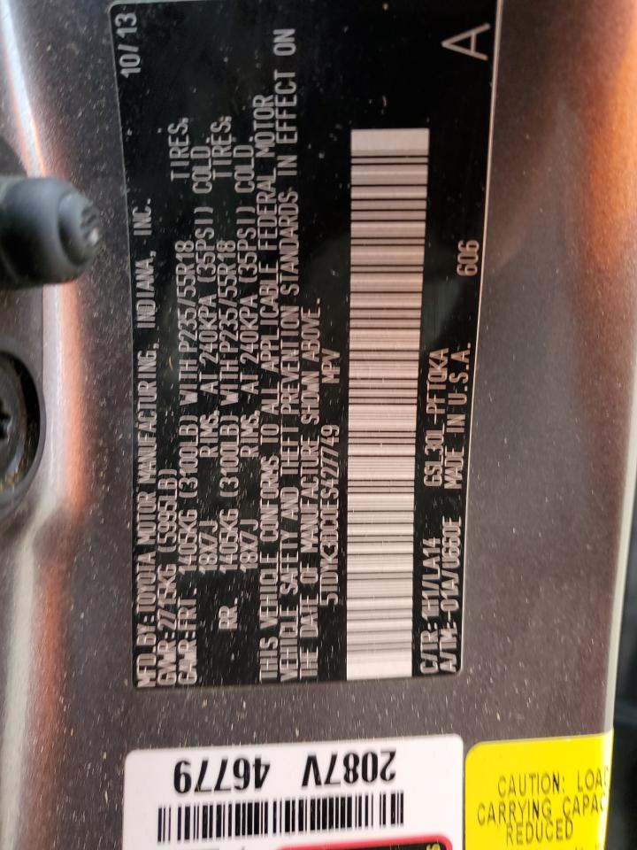 2014 Toyota Sienna VIN 5TDYK3DC0ES427749 Copart auction photo, rear end damage thumbnail 14