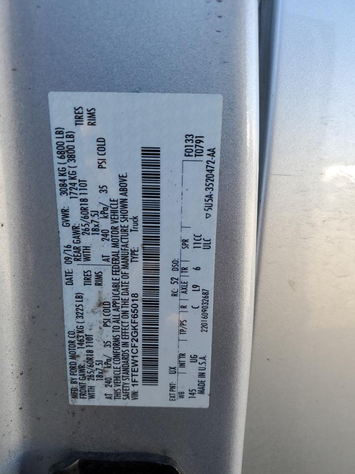 2016 Ford F-150 VIN 1FTEW1CF2GKF65018 Copart auction photo, all over / minor dent/scratches damage thumbnail 12