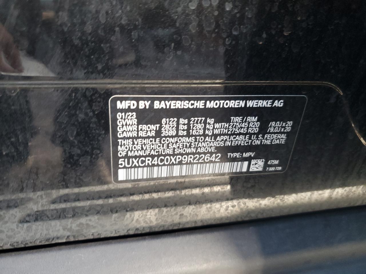 2023 BMW X5 VIN 5UXCR4C0XP9R22642 Copart auction photo, front end damage thumbnail 13