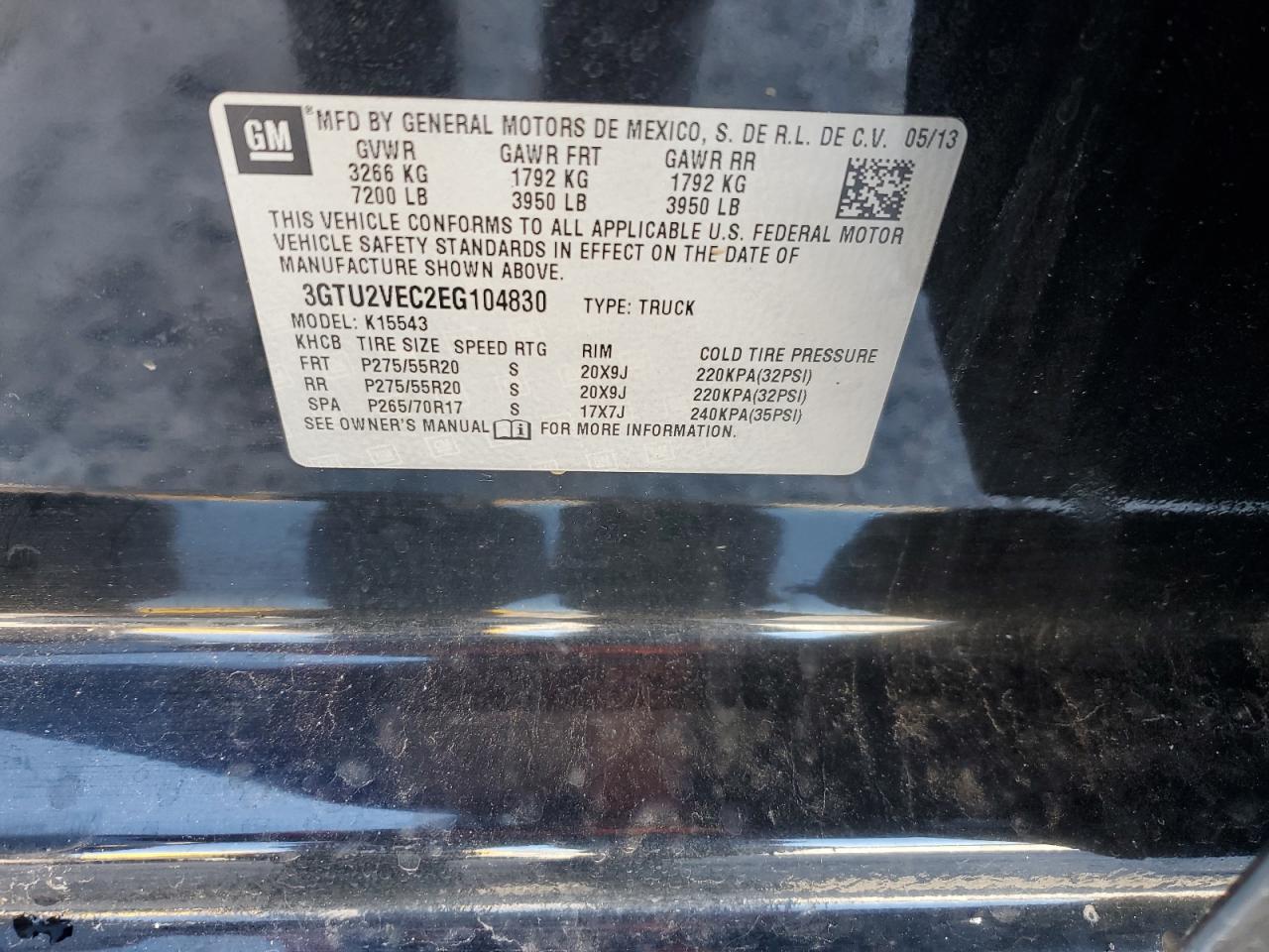 2014 GMC Sierra VIN 3GTU2VEC2EG104830 Copart auction photo, rear end damage thumbnail 12