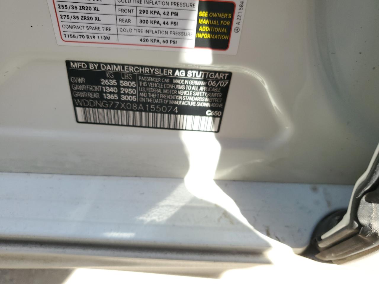 2008 Mercedes-Benz S-klasse VIN WDDNG77X08A155074 Copart auction photo, water/flood / minor dent/scratches damage thumbnail 13