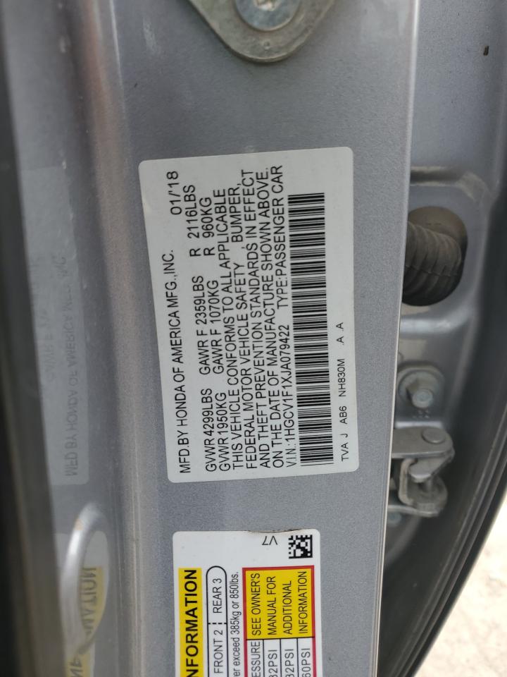 2018 Honda Accord VIN 1HGCV1F1XJA079422 Copart auction photo, front end / mechanical damage thumbnail 14