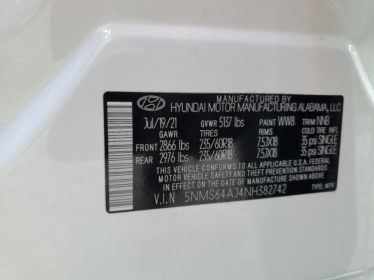 2022 Hyundai Santa Fe VIN 5NMS64AJ4NH382742 Copart auction photo, undercarriage / front end damage thumbnail 15