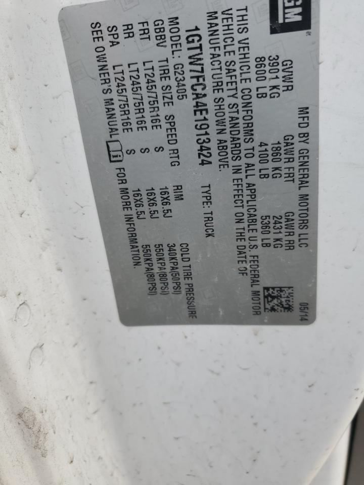 2014 GMC Savana VIN 1GTW7FCA4E1913424 Copart auction photo, biohazard/chemical / front end damage thumbnail 14