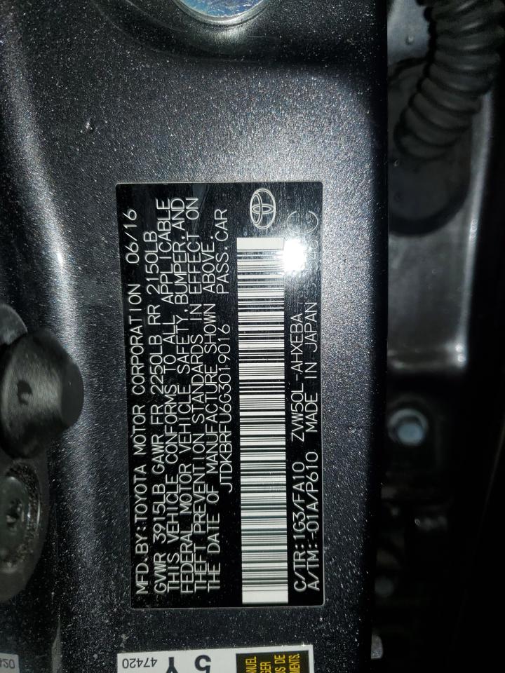 2016 Toyota Prius VIN JTDKBRFU6G3019016 Copart auction photo, front end / minor dent/scratches damage thumbnail 12
