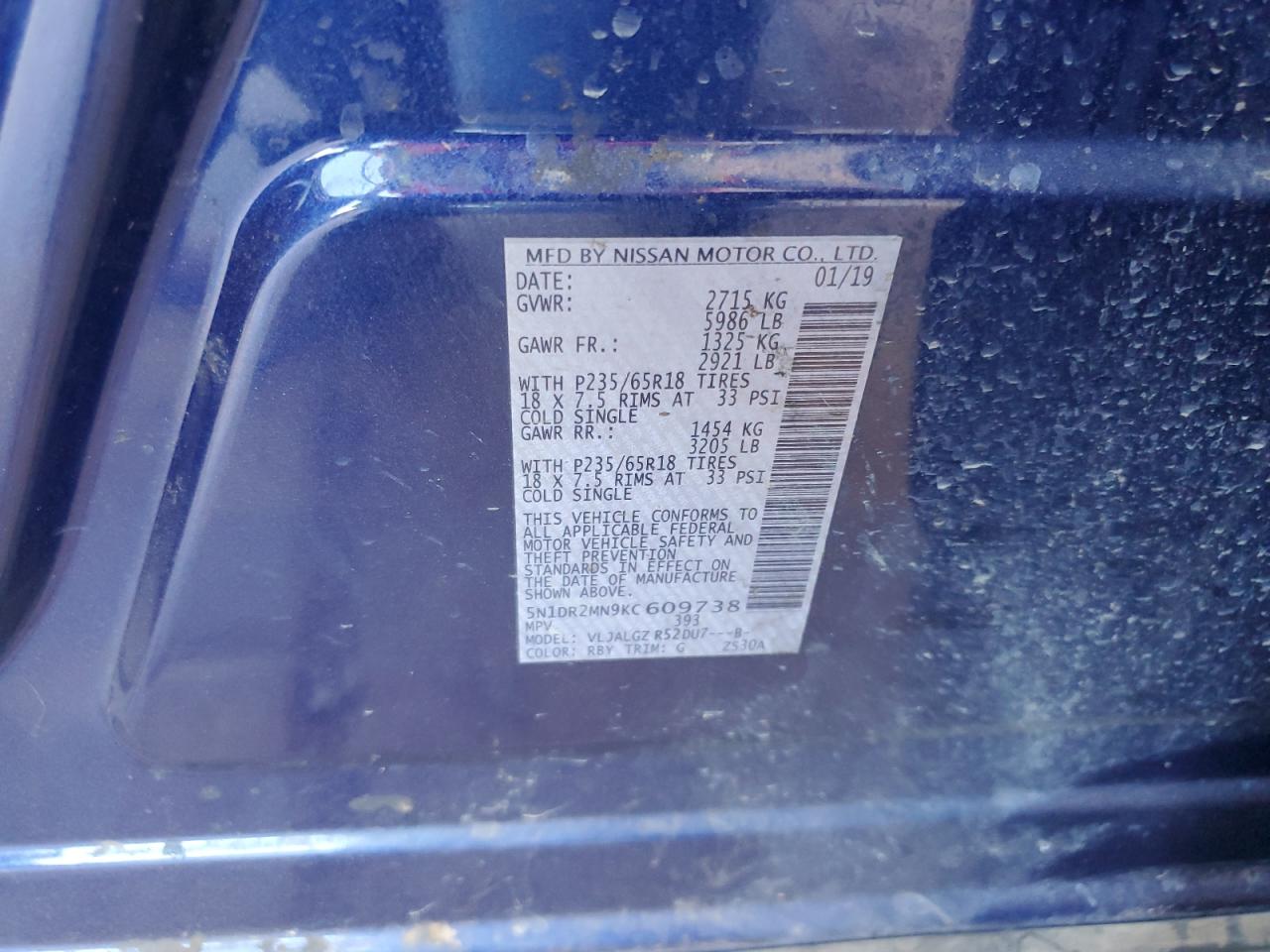 2019 Nissan Pathfinder VIN 5N1DR2MN9KC609738 Copart auction photo, front end damage thumbnail 14