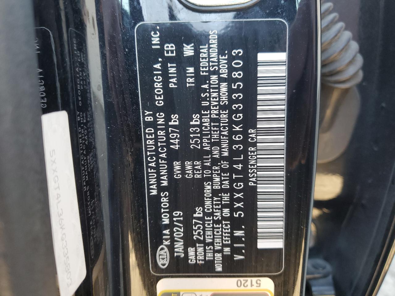 2019 KIA Optima VIN 5XXGT4L36KG335803 Copart auction photo, biohazard/chemical / vandalism damage thumbnail 12