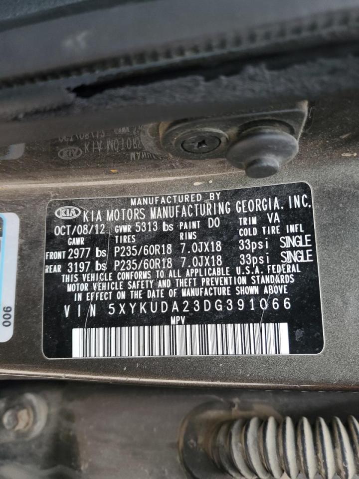2013 KIA Sorento VIN 5XYKUDA23DG391066 Copart auction photo, front end damage thumbnail 14