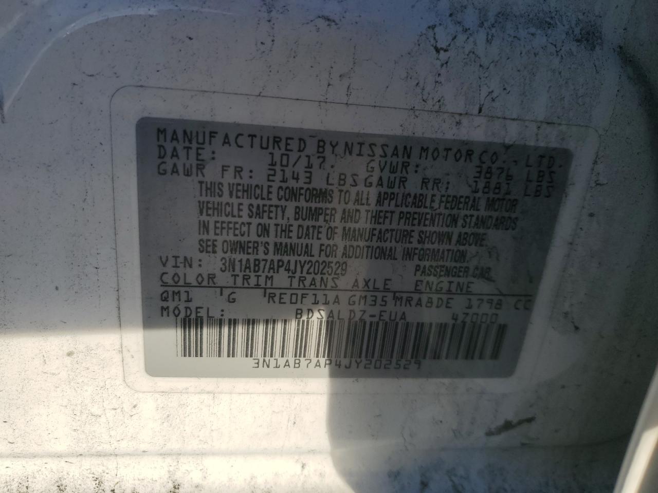 2018 Nissan Sentra VIN 3N1AB7AP4JY202529 Copart auction photo, all over damage thumbnail 14