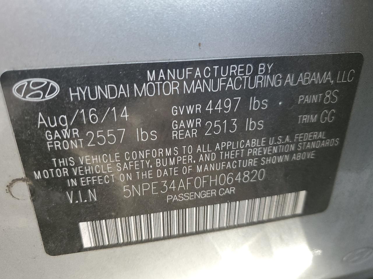 2015 Hyundai Sonata VIN 5NPE34AF0FH064820 Copart auction photo, front end damage thumbnail 12