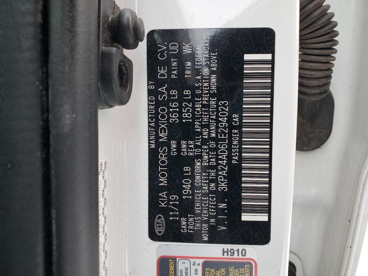 2020 KIA Rio VIN 3KPA24AD6LE294023 Copart auction photo, front end damage thumbnail 14