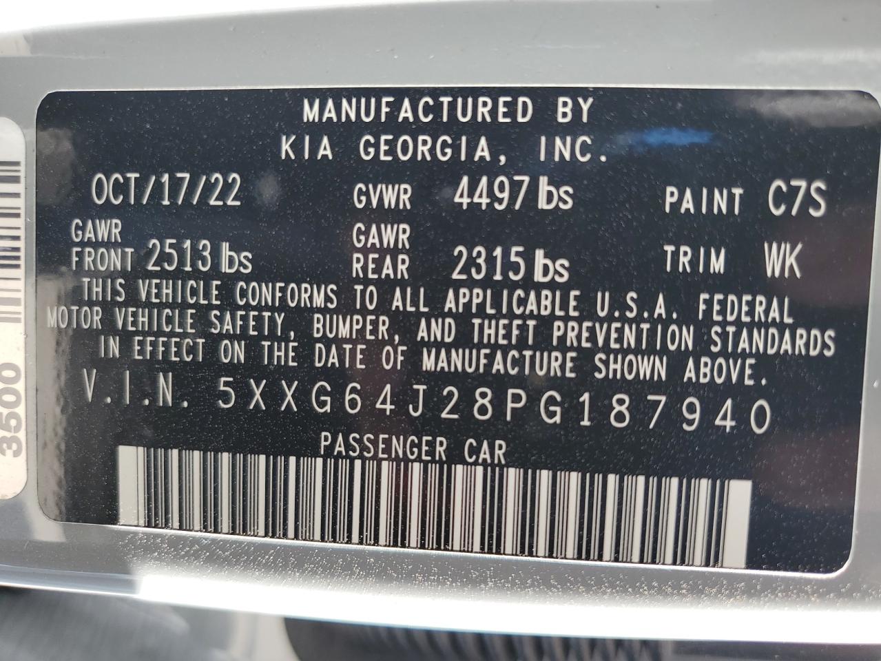2023 KIA K5 VIN 5XXG64J28PG187940 Copart auction photo, side damage thumbnail 14