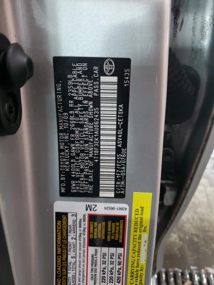 2010 Toyota Camry VIN 4T1BF3EK1AU062435 Copart auction photo, front end / side damage thumbnail 12