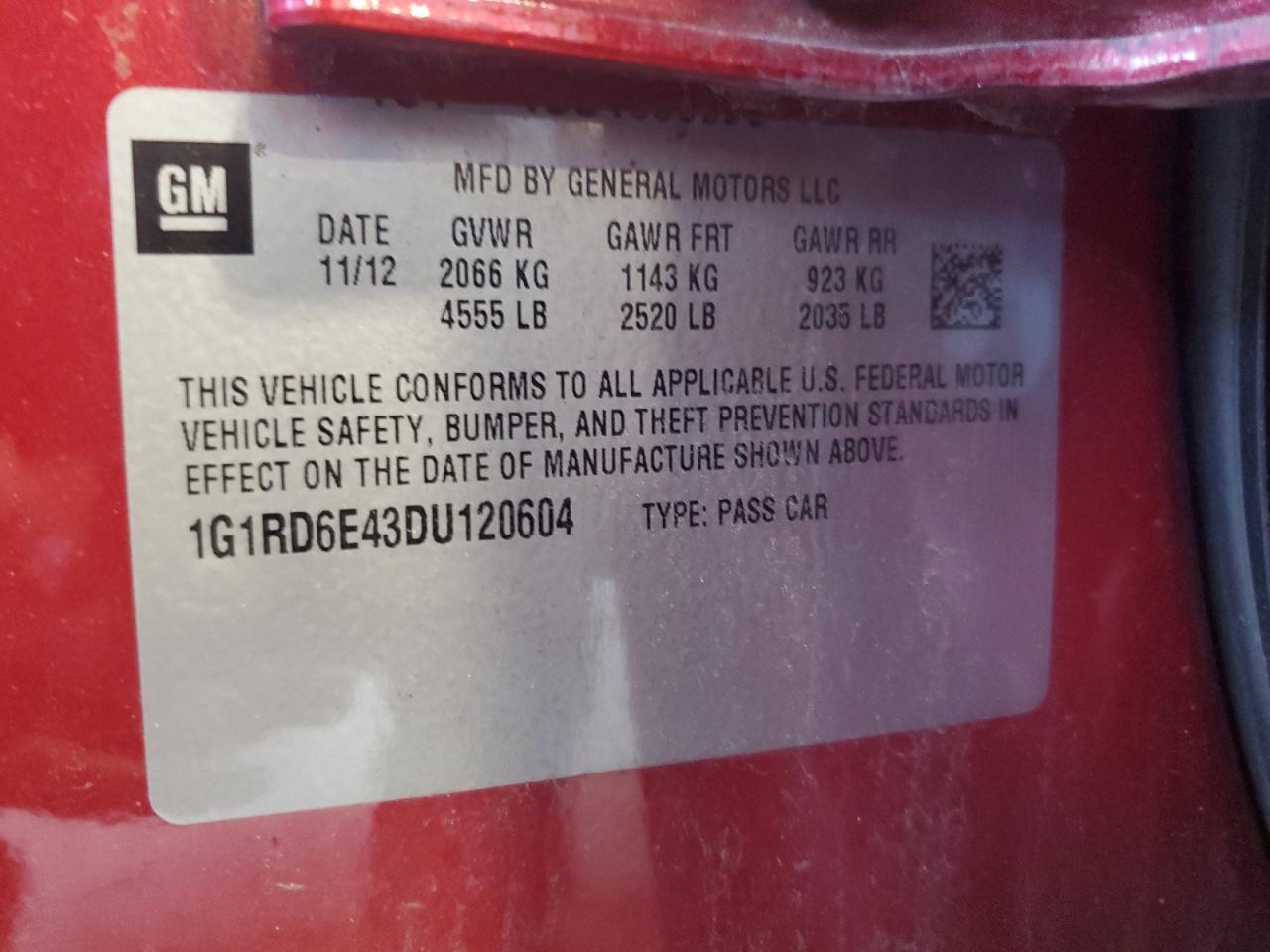 2013 Chevrolet Volt VIN 1G1RD6E43DU120604 Copart auction photo, front end damage thumbnail 13