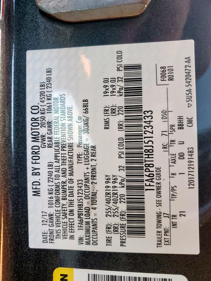 2018 Ford Mustang VIN 1FA6P8TH8J5123433 Copart auction photo, all over damage thumbnail 12
