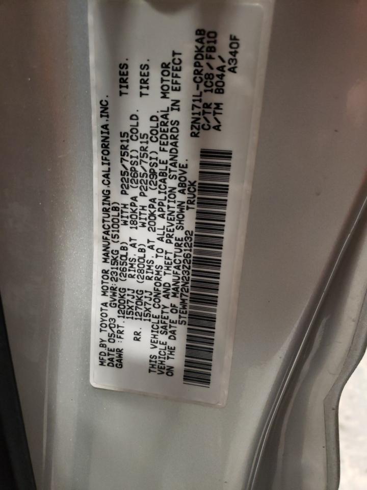 2003 Toyota Tacoma VIN 5TEWM72N23Z261232 Copart auction photo, rear end damage thumbnail 14