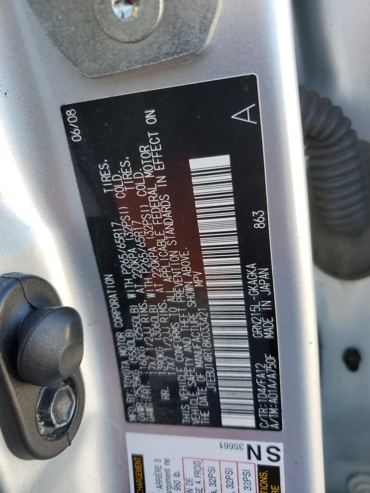 2008 Toyota 4Runner VIN JTEBU14R18K033421 Copart auction photo, front end damage thumbnail 12