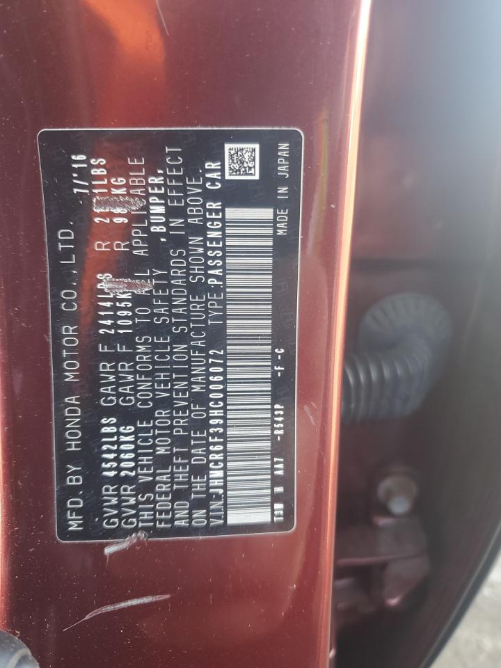 2017 Honda Accord VIN JHMCR6F39HC006072 Copart auction photo, front end damage thumbnail 14