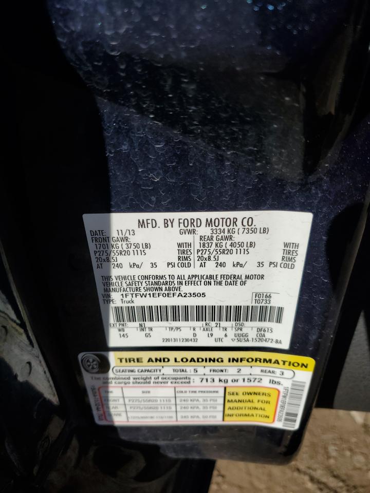 2014 Ford F-150 VIN 1FTFW1EF0EFA23505 Copart auction photo, side damage thumbnail 12