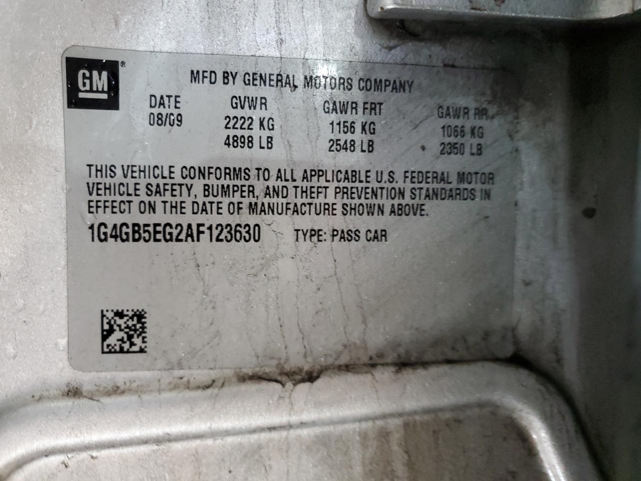 2010 Buick LaCrosse VIN 1G4GB5EG2AF123630 Copart auction photo, front end damage thumbnail 12
