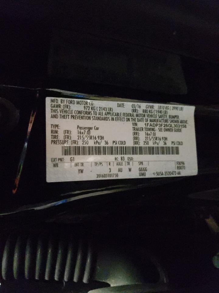 2016 Ford Focus VIN 1FADP3F26GL303158 Copart auction photo, rear end / undercarriage damage thumbnail 12