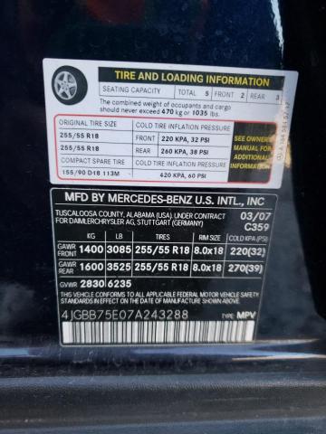 2007 Mercedes-Benz M-klasse VIN 4JGBB75E07A243288 Copart auction photo, front end / minor dent/scratches damage thumbnail 13