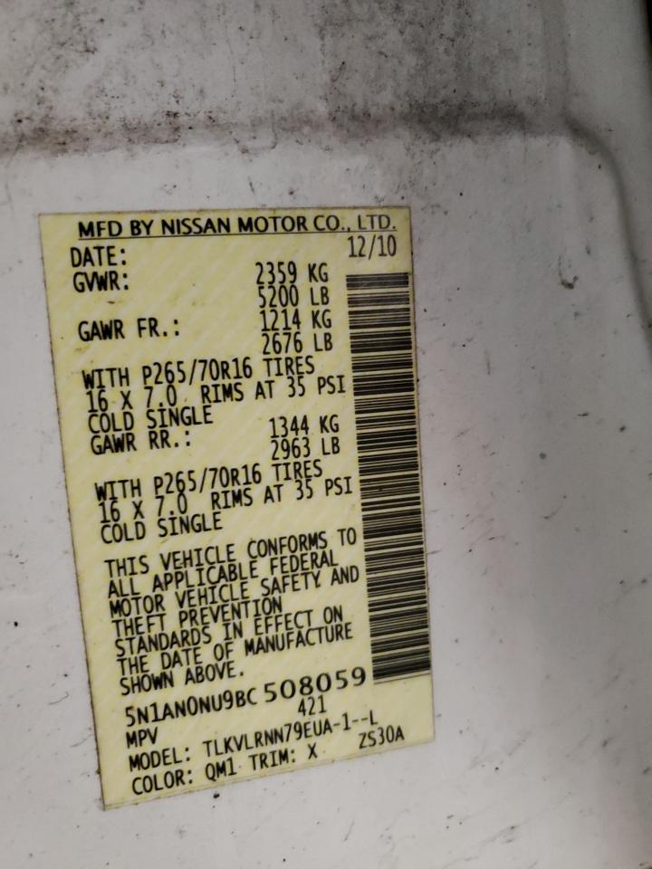 2011 Nissan XTerra VIN 5N1AN0NU9BC508059 Copart auction photo, normal wear / minor dent/scratches damage thumbnail 13