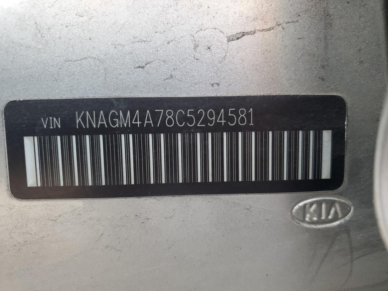 2012 KIA Optima VIN KNAGM4A78C5294581 Copart auction photo, side / rear end damage thumbnail 12