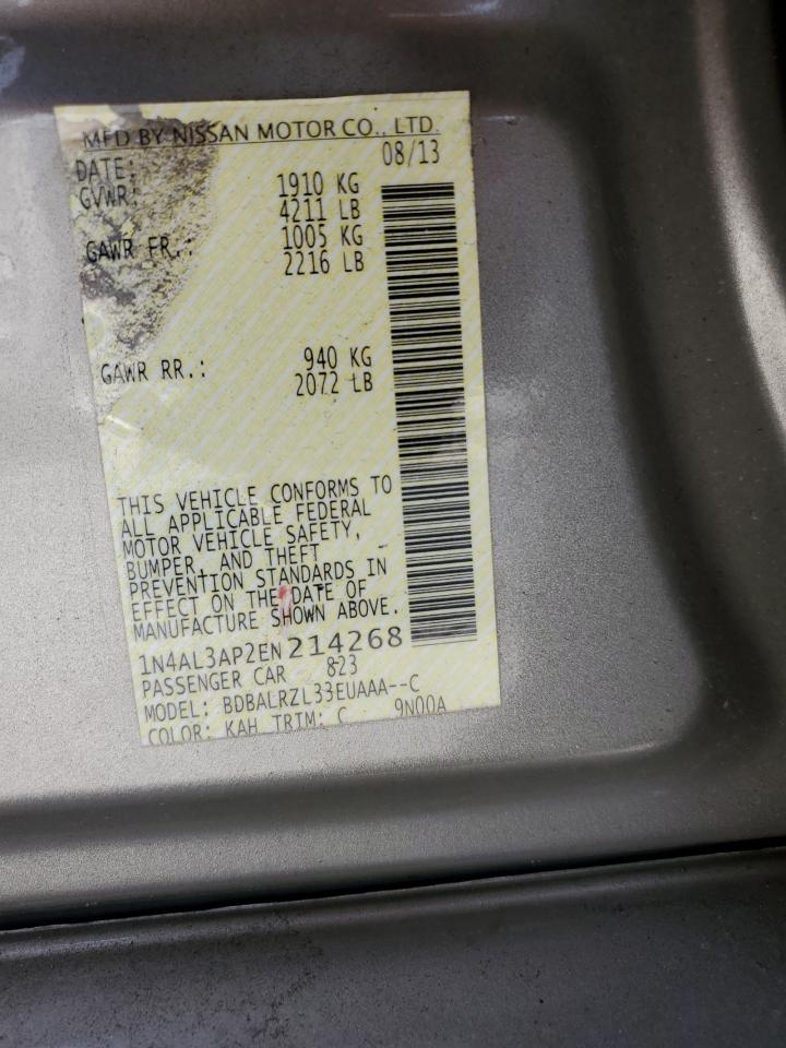 2014 Nissan Altima VIN 1N4AL3AP2EN214268 Copart auction photo, all over damage thumbnail 15