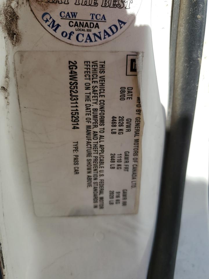 2001 Buick Century VIN 2G4WS52J311152914 Copart auction photo, side damage thumbnail 12