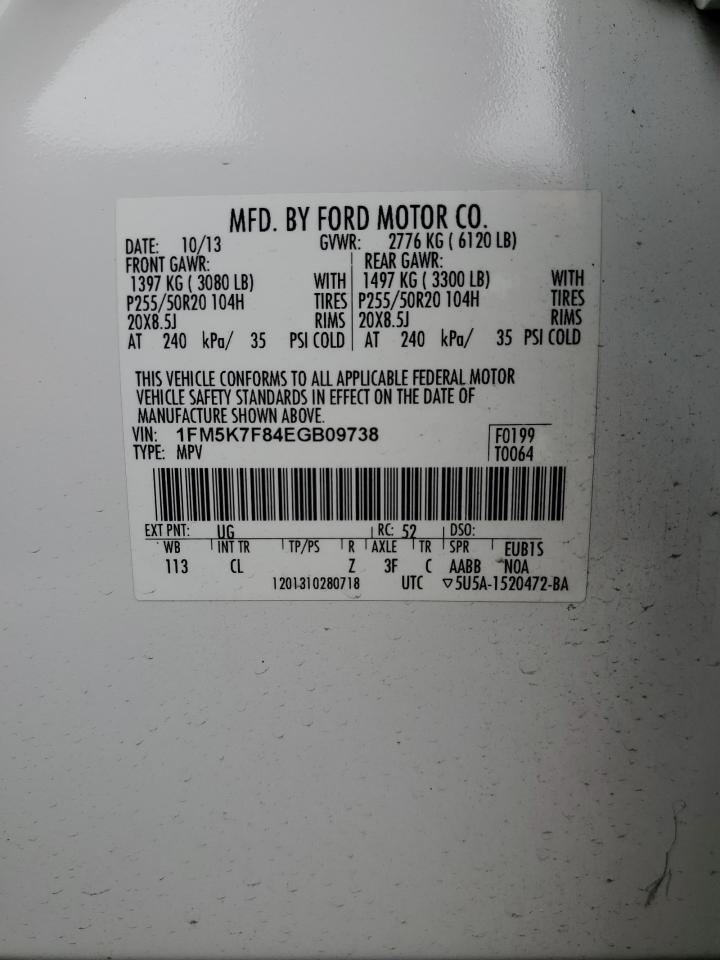 2014 Ford Explorer VIN 1FM5K7F84EGB09738 Copart auction photo, side damage thumbnail 13