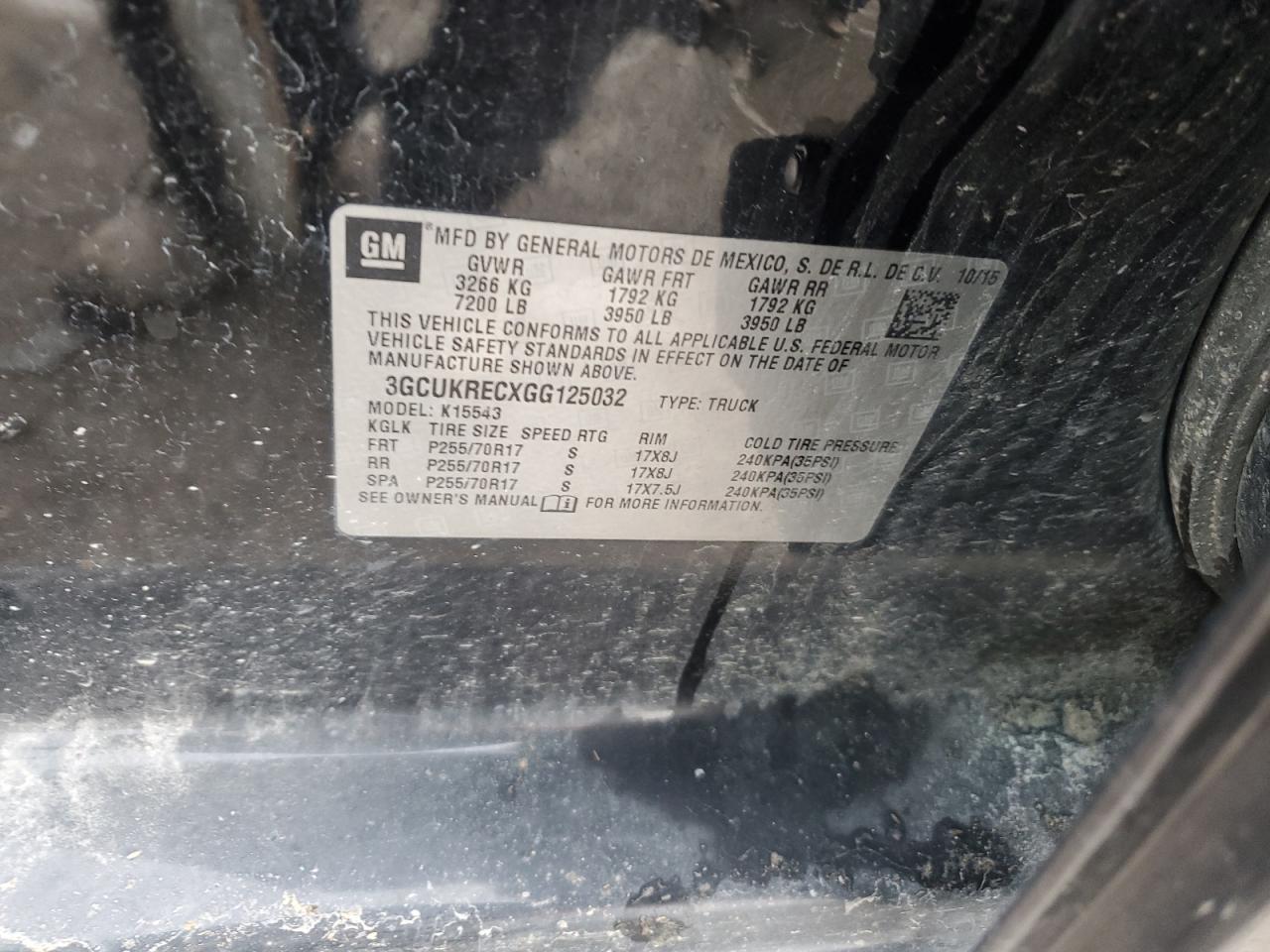 2016 Chevrolet Silverado VIN 3GCUKRECXGG125032 Copart auction photo, side / minor dent/scratches damage thumbnail 14