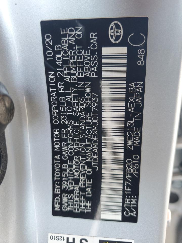 2021 Toyota Corolla VIN JTDEAMDEXMJ017937 Copart auction photo, front end / minor dent/scratches damage thumbnail 14