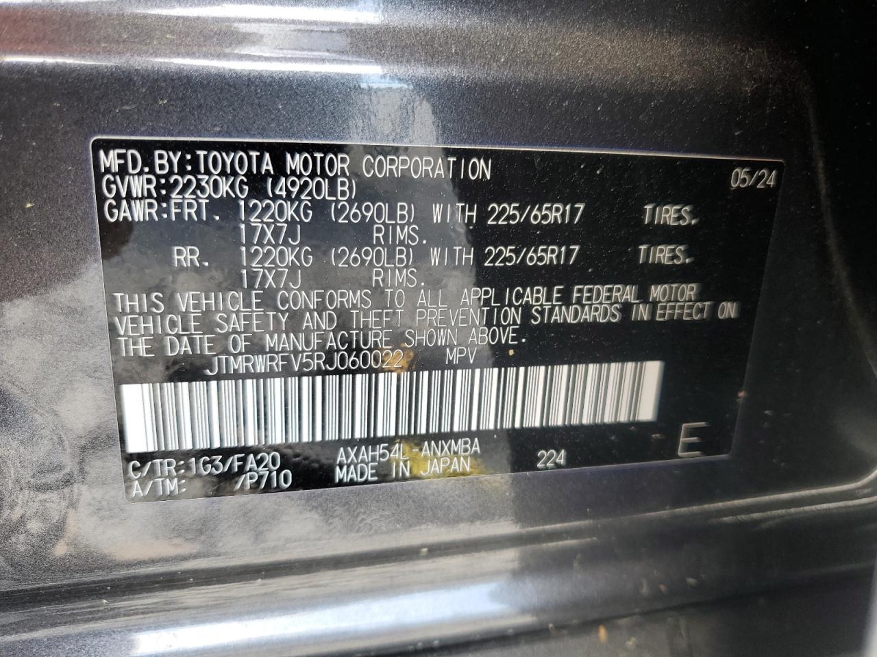 2024 Toyota RAV 4 VIN JTMRWRFV5RJ060022 Copart auction photo, front end / side damage thumbnail 15