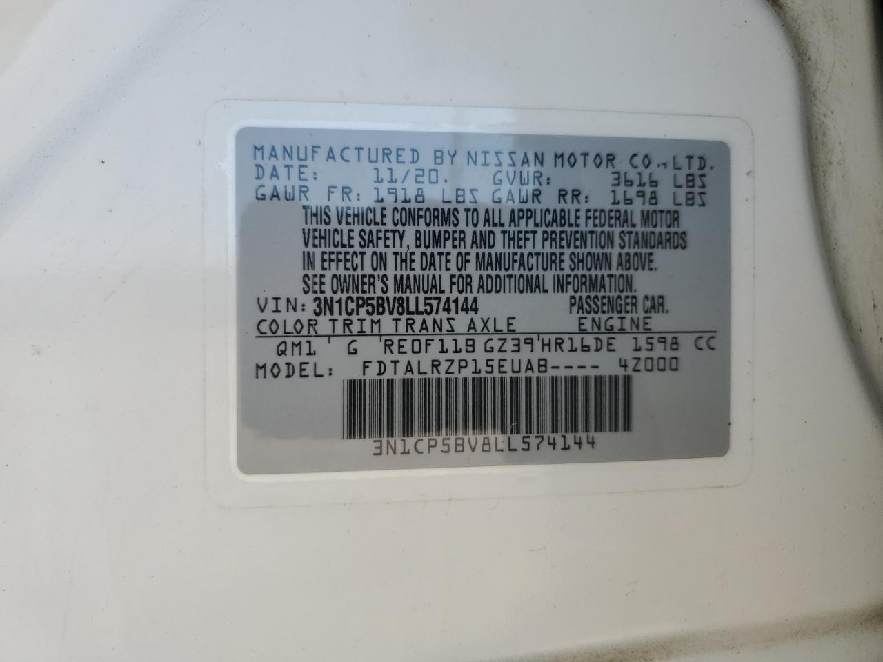 2020 Nissan Kicks VIN 3N1CP5BV8LL574144 Copart auction photo, front end / mechanical damage thumbnail 13