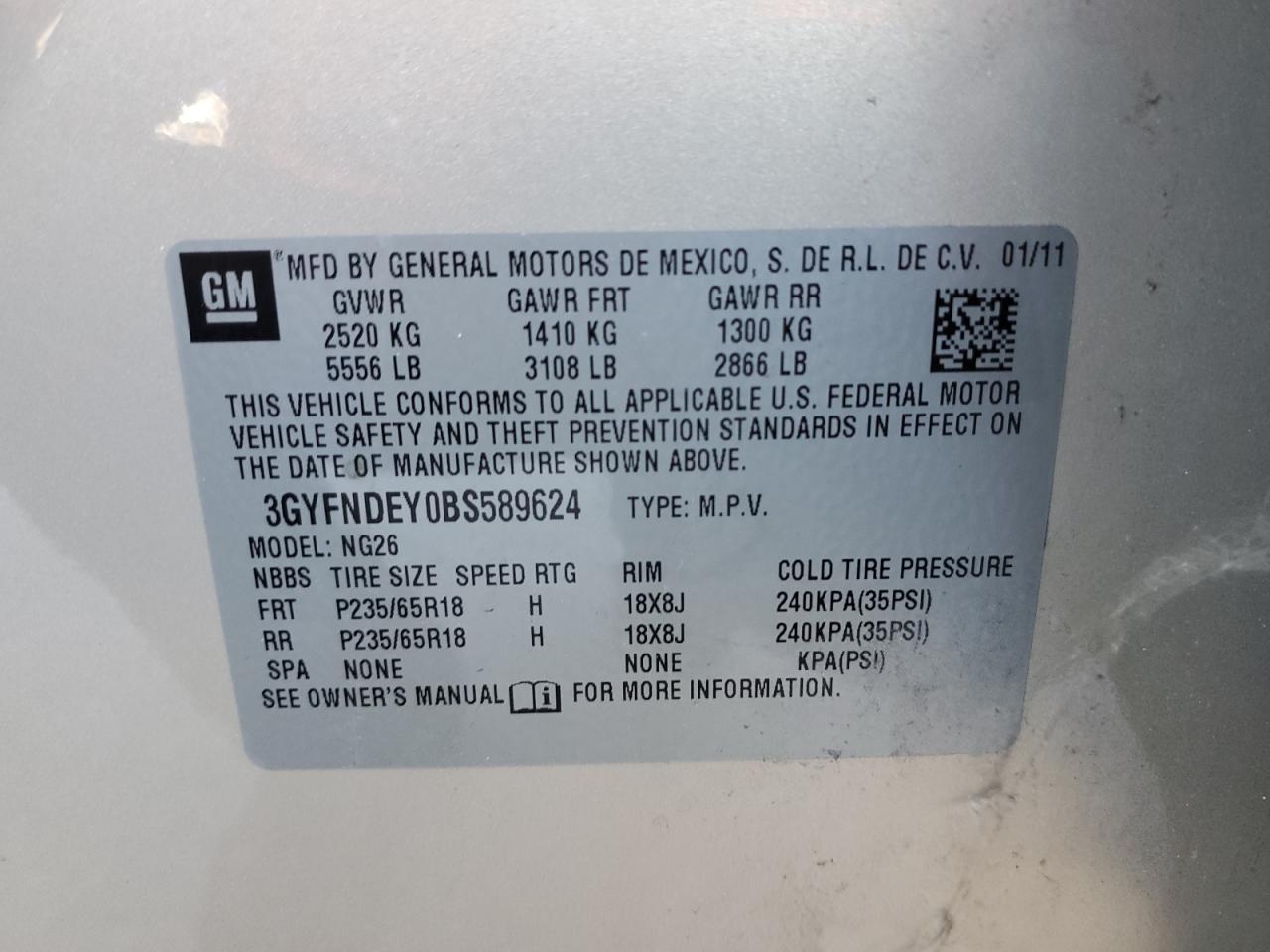 2011 Cadillac SRX VIN 3GYFNDEY0BS589624 Copart auction photo, side / minor dent/scratches damage thumbnail 13