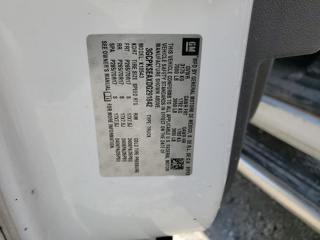 2013 Chevrolet Silverado VIN 3GCPKSEAXDG291842 Copart auction photo, rear end damage thumbnail 12