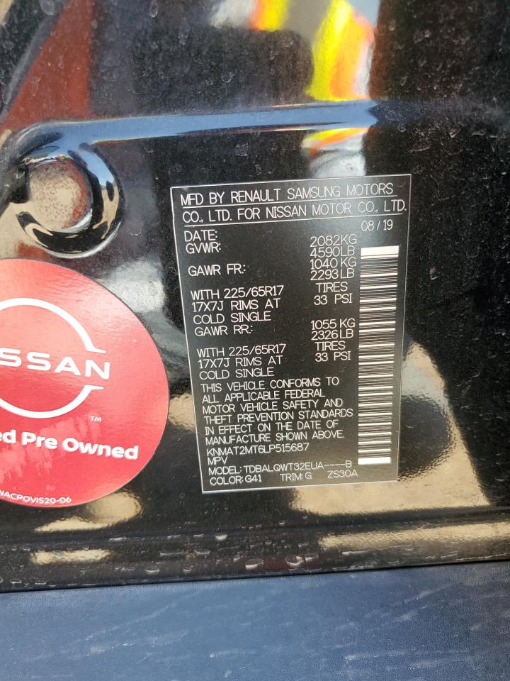 2020 Nissan Rogue VIN KNMAT2MT6LP515687 Copart auction photo, front end / minor dent/scratches damage thumbnail 14