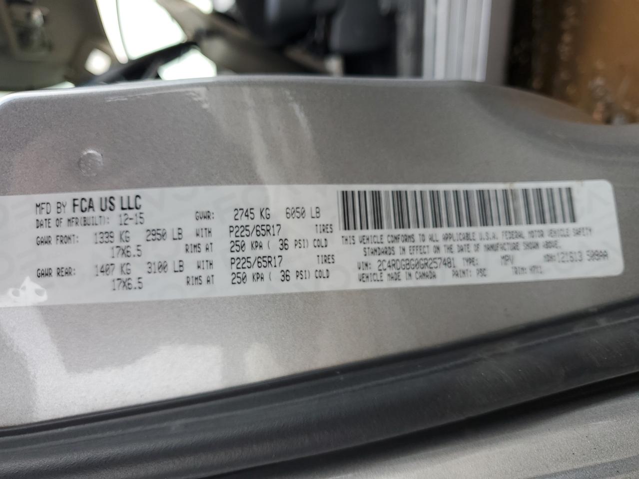2016 Dodge Caravan VIN 2C4RDGBG0GR257481 Copart auction photo, front end / minor dent/scratches damage thumbnail 16