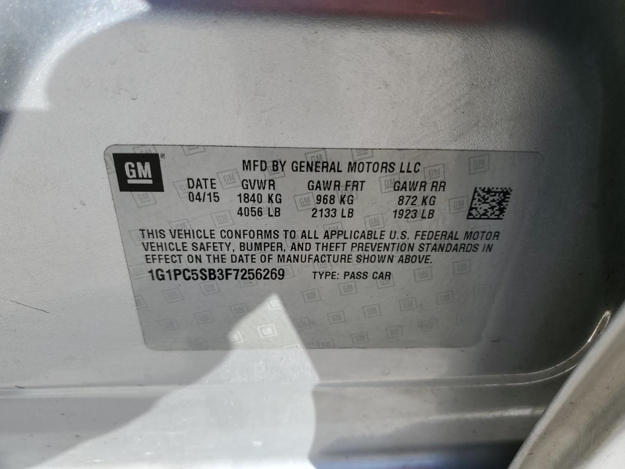 2015 Chevrolet Cruze VIN 1G1PC5SB3F7256269 Copart auction photo, side damage thumbnail 12