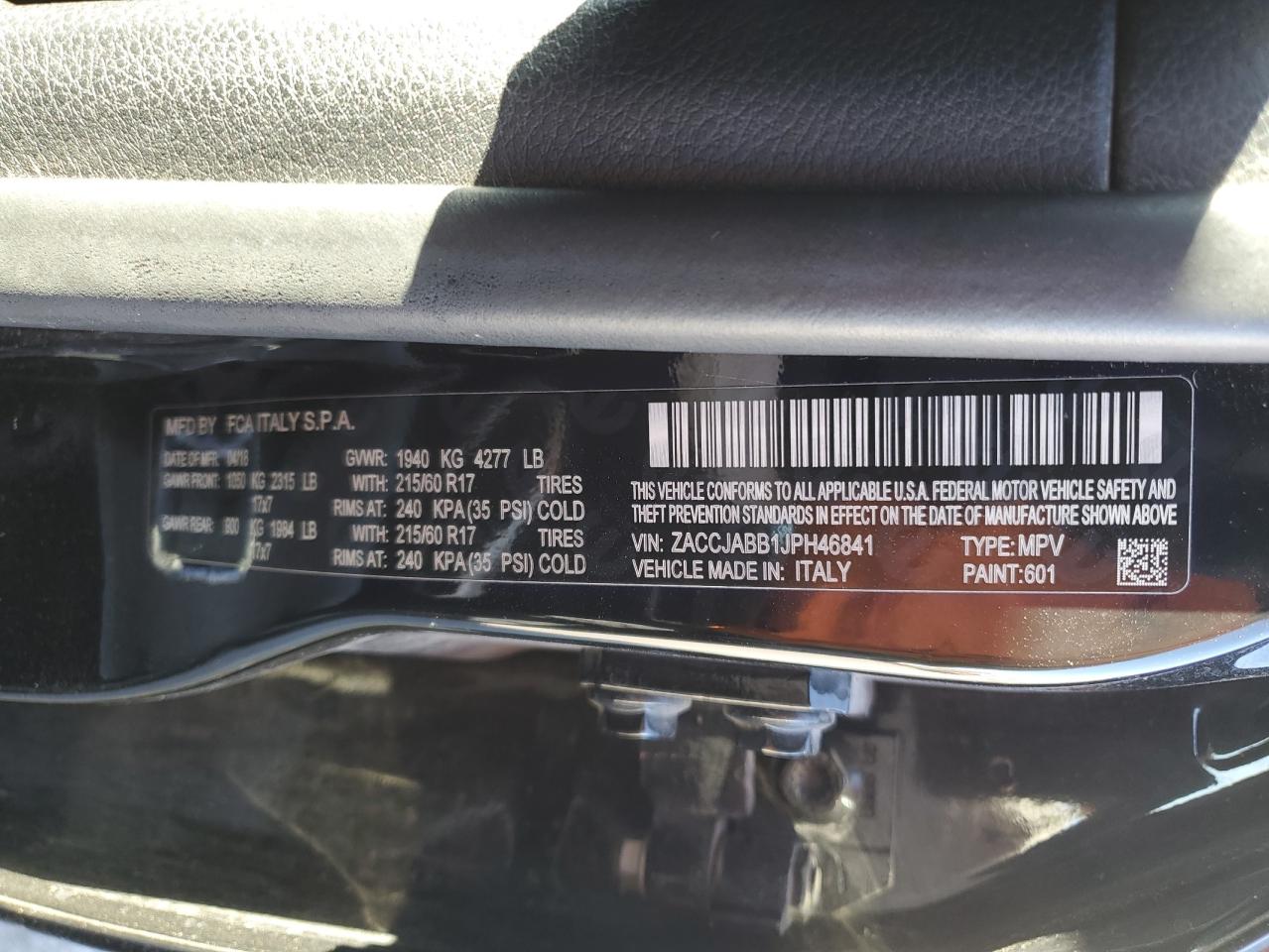 2018 Jeep Renegade VIN ZACCJABB1JPH46841 Copart auction photo, front end / minor dent/scratches damage thumbnail 13
