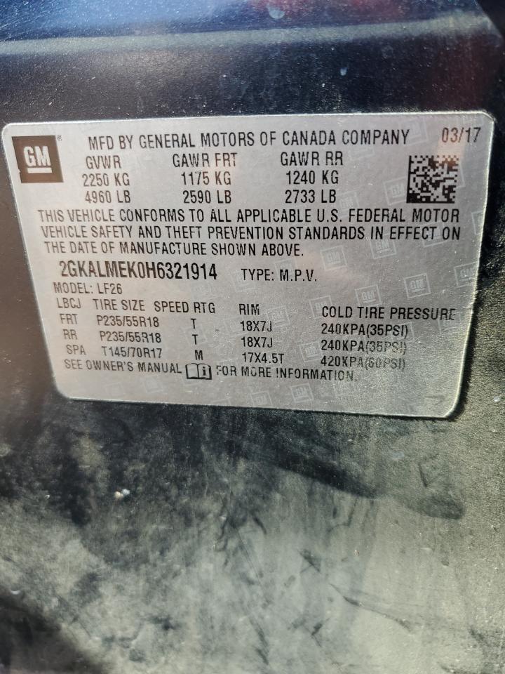 2017 GMC Terrain VIN 2GKALMEK0H6321914 Copart auction photo, front end damage thumbnail 15