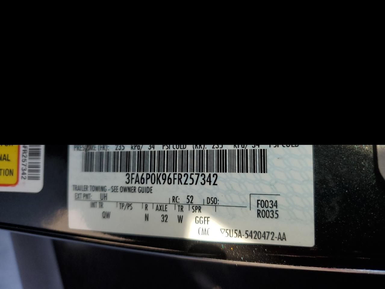 2015 Ford Fusion VIN 3FA6P0K96FR257342 Copart auction photo, side / front end damage thumbnail 12