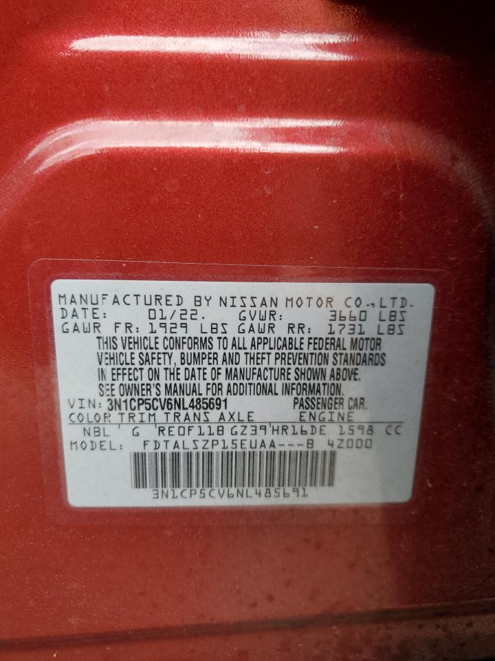 2022 Nissan Kicks VIN 3N1CP5CV6NL485691 Copart auction photo, front end damage thumbnail 14