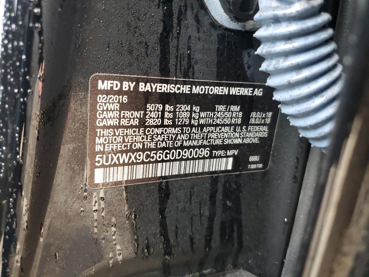 2016 BMW X3 VIN 5UXWX9C56G0D90096 Copart auction photo, side damage thumbnail 13